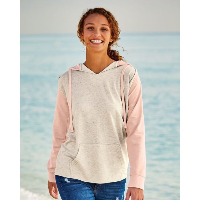 Women’s French Terry Hooded Pullover with Colorblocked Sleeves Thumbnail